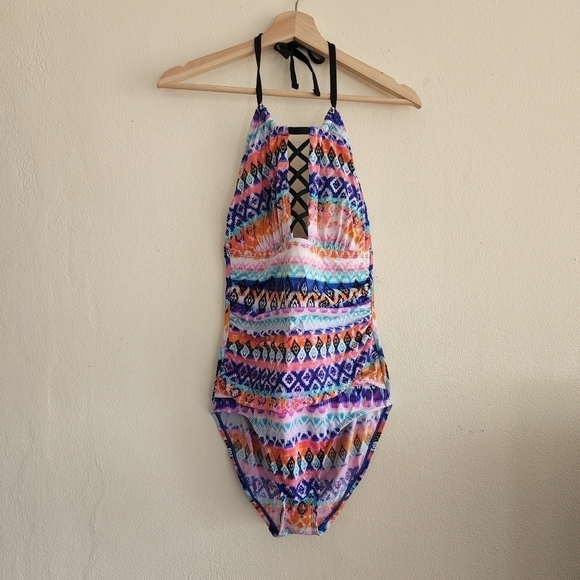 ANA Tribal Multicolor Halter‎ One Piece Swimsuit Size 10 - Picture 1 of 6